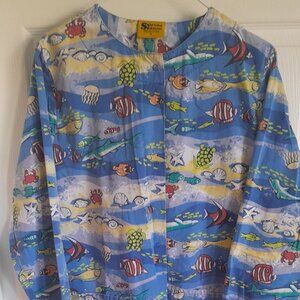 Scrub Station Lab Coat with Tropical Fish Pattern sz M